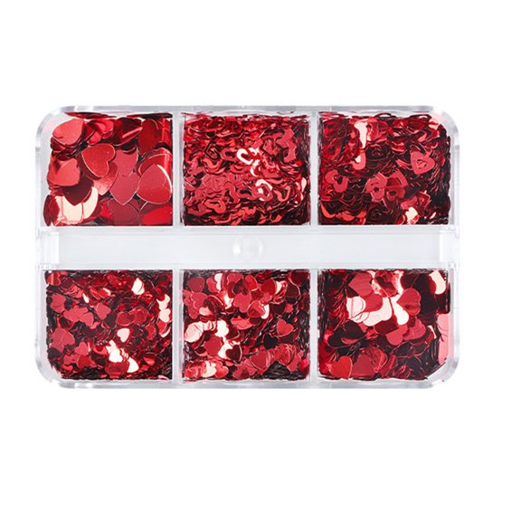 Small 6 Grid Valentine'S Day Series Bigred Heart Hollow Out Nail Enhancement Sequins Accessories