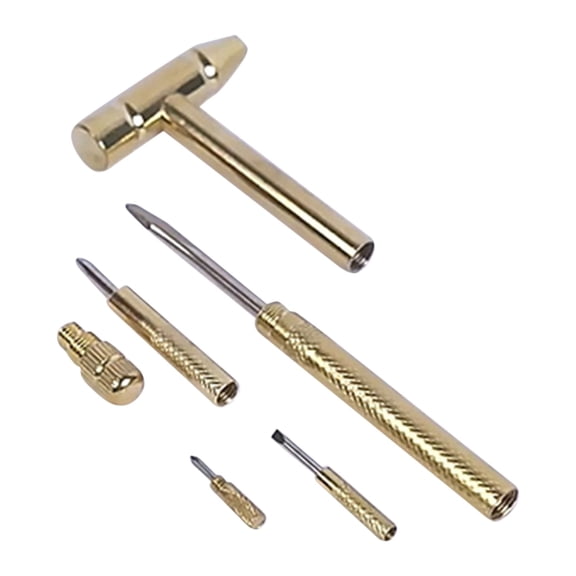 Small 6-in-1 Hammer Multitool, Metal Hammer and Screwdriver Set, Micro Mini Multifunctional Copper Camping Hammer for Survival Kits, Emergency Repair, and DIY Home Tools