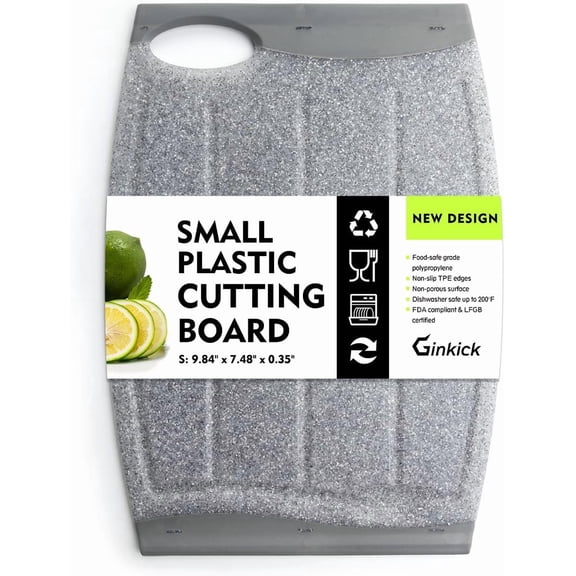 Small , 7.48" Mini Cutting Board for Small Kitchen Task, Non Slip Cutting Board, Unique Design with Multiple Juice Grooves! BPA Free, Dishwasher Safe, Easy Grip Handle (Grey)