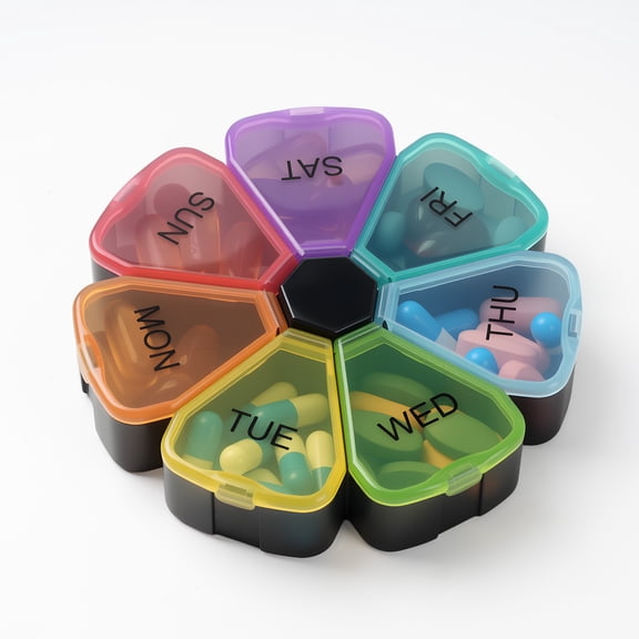 Small 7 Day Pill Organizer, Travel Pill Box for 1 Time a Day,  Weekly Pill Case, Medication Container for Daily Vitamin, Supplements and Medicine