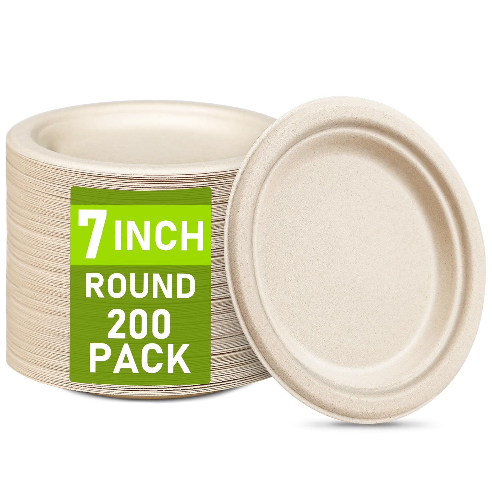 Small 7-Inch Paper Plates Bulk - AFN1200 Count Compostable Eco-Friendly Recycled Mini Dessert Plates, Disposable Bagasse Natural Brown Biodegradable