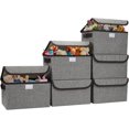 thumbnail image 1 of Small 8 Quart Linen Fabric Foldable Storage Bin Cube Organizer Basket with Lid & Handles, Collapsible Decorative Box Container for Home, Dorm, Closet ( 10"x8"x6", 6-Pack),Gray, 1 of 14