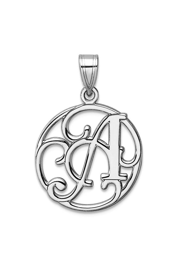 Small 925 Sterling Silver Rhodium Plated Fancy Script Letter A Initial Pendant Necklace 25.65x16.99mm Wide 0.68mm Thick