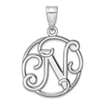 thumbnail image 1 of Small 925 Sterling Silver Rhodium Plated Fancy Script Letter N Initial Pendant Necklace 25.65x16.99mm Wide 0.68mm Thick, 1 of 2