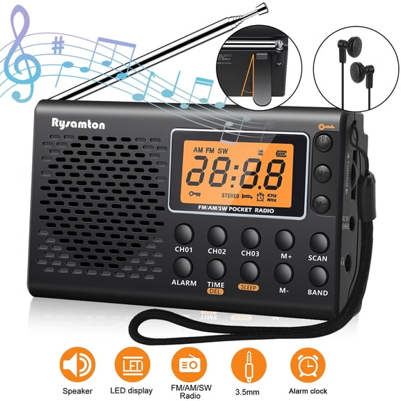 Small AM/FM/SM Radio with Great Reception, Battery Operated Radio with Big Speaker, Backlight Display, Pocket Transistor Radios for Emergency, Indoor Outdoor, Best Gift for All Ages