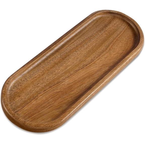 Small Acacia Serving Tray, Wooden Decorative Tray for Coffee Table, Kitchen, Bathroom Counter - Platter for Candles, Perfume, Snacks (11.4 x 4.1 x 0.6 in)