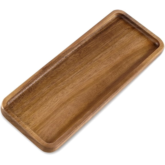 Small Acacia Serving Tray, Wooden Decorative Tray for Coffee Table, Kitchen, Bathroom Counter - Rectangular Platter for Candles, Perfume, Snacks (11.4 x 4.1 x 0.6 in)