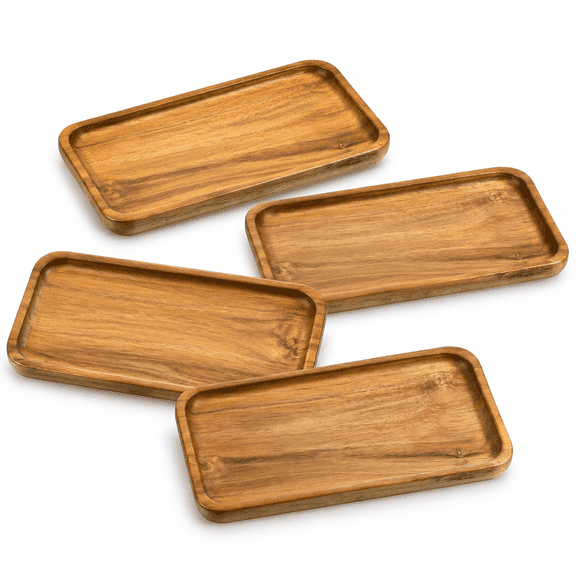 Small Acacia Wood Serving Trays, 4 x 7.5 inch Rectangle Wooden Trays Mini Charcuterie Boards Natural Wood Boards Small Cheese Board for Tea Coffee Kitchen