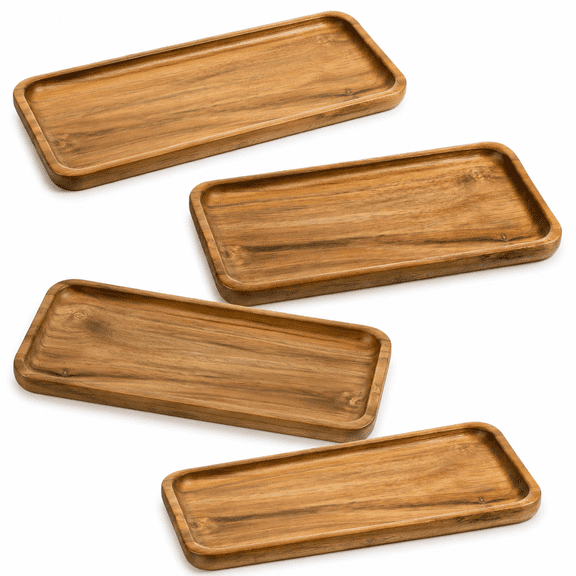 Small Acacia Wood Serving Trays, 4 x 7.5 inch Rectangle Wooden Trays Mini Charcuterie Boards Natural Wood Boards Small Cheese Board for Tea Coffee Kitchen