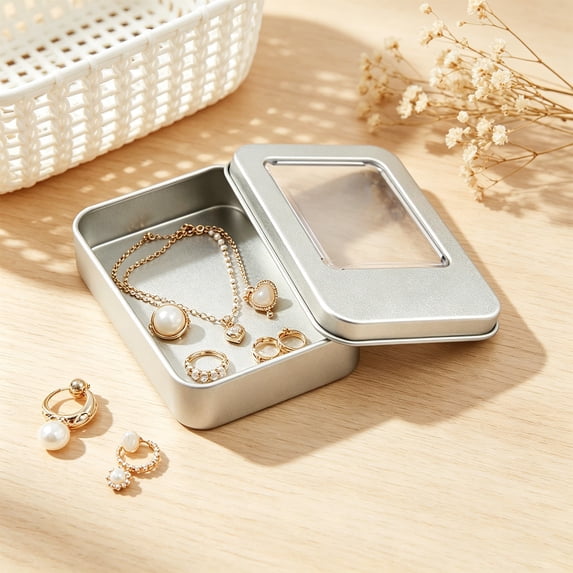 Small Accessory Cases, Rectangular Clear View Window Metal Storage Tin, Portable Craft Organizer Container, Metal Box for Jewelry Pieces, Nail Tools, DIY Craft Tiny Sundries Sorting