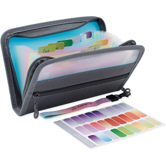 Small Accordian File Organizer,A6 Size 13 Pockets Coupon Receipt Holder Organizer Wallet with Zipper,8X5.3 Inches Portable Accordion Expanding Folders Wallet for Coupon,Receipt,Bills,Cash(Blue)