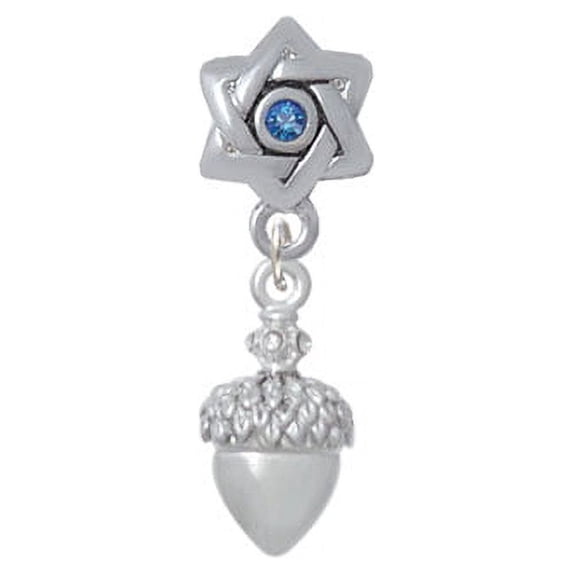 Small Acorn with Crystals - Star of David with Blue Crystal Charm Bead