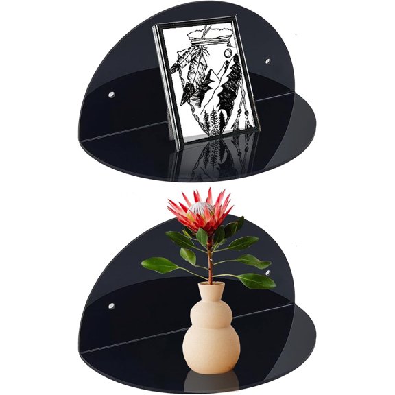 Small Acrylic Shelves Room Decor Floating Shelves (4-Pack, 8-inch Diameter) - Wall Mounted Display Stand for Plants, Toys, Makeup, and More - Ideal for Home and Office, Black