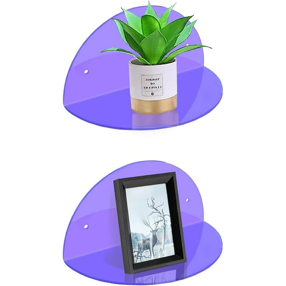 Small Acrylic Shelves Room Decor Floating Shelves (2-Pack, 8-inch Diameter) - Wall Mounted Display Stand for Plants, Toys, Makeup, and More - Ideal for Home and Office, Purple