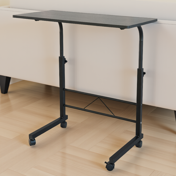 Small Adjustable Side Table, Removable Multi-Use End Table with Chipboard and Steel Frame, Black