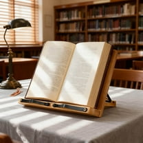 Small Adjustable Wooden Book Stand, 1 Count, 11.0 x 7.9 Inch, Foldable Recipe Cookbook Holder, Tablet Reading Rest for Kitchen Desk, Portable Textbook Display for Students