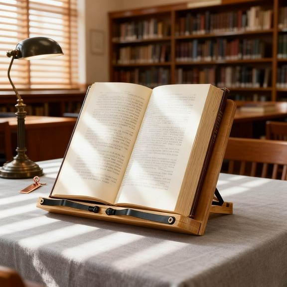 Small Adjustable Wooden Book Stand, 1 Count, 11.0 x 7.9 Inch, Foldable Recipe Cookbook Holder, Tablet Reading Rest for Kitchen Desk, Portable Textbook Display for Students