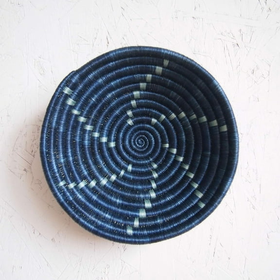 Small African Basket- Ruhango/Rwanda Basket/Woven Bowl/Sisal & Sweetgrass Basket/Blues