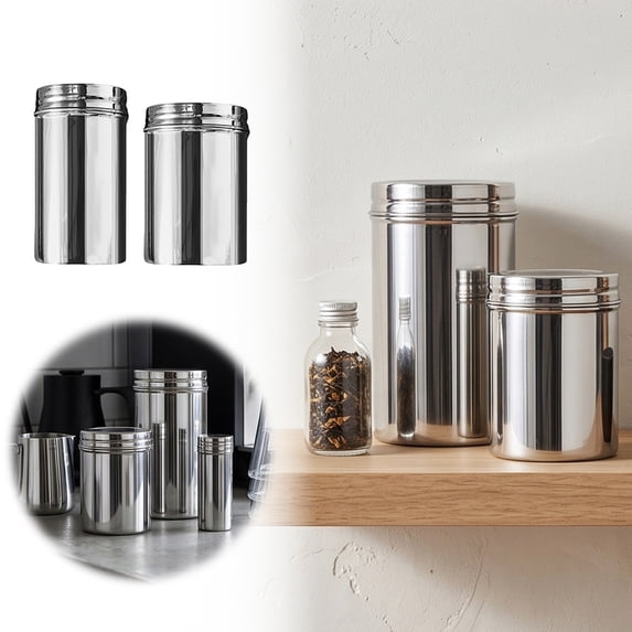 Small Airtight Canisters, Reusable Metal Storage Jars with Screw Lid, Dry Stainless Steel Food Container for Coffee, Tea, Spice, Kitchen Pantry Organization, Silver