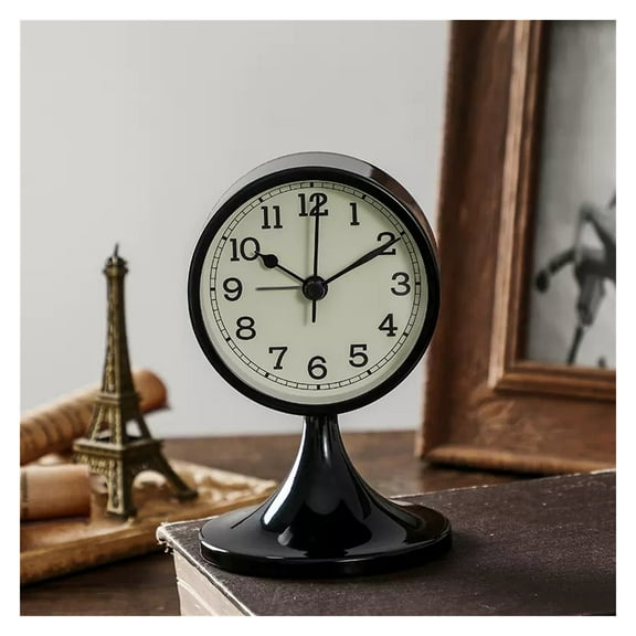 Small Alarm Clock, Battery Operated Vintage Table Clock, Silent Movement HD Glass Desk Clock for Bedrooms Desk Travel