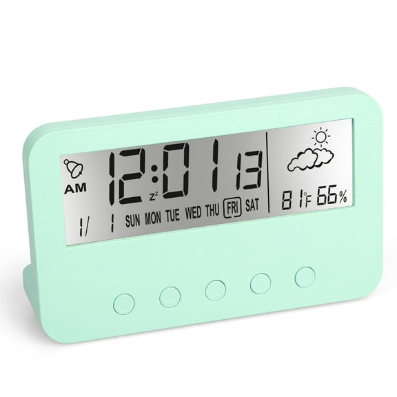 Small Alarm Clock, Digital Travel Clock Backlight Time Calendar Temperature Timer LCD Clock with Snooze Mode, Luminous Battery Powered Alarm Clock for Bedroom Office