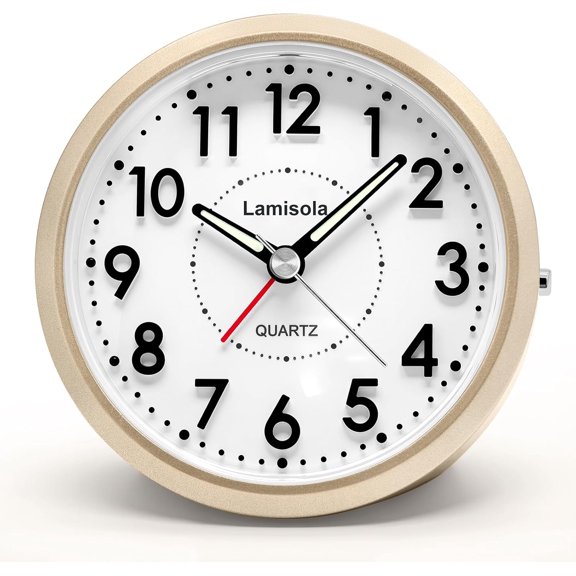 Small Alarm Clocks for Bedrooms, 4 Inch Analog Battery Desk Clock, Retro Clock for Bedroom Decoration, Slient, Large Display for Seniors, Loud Alarm Clock for Heavy Sleepers, Champagne Gold