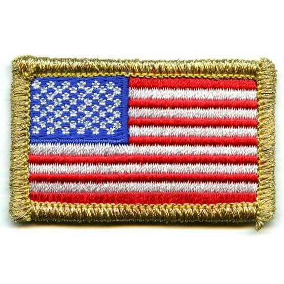Small American Flag - Gold Border - Iron on Applique/Embroidered Patch