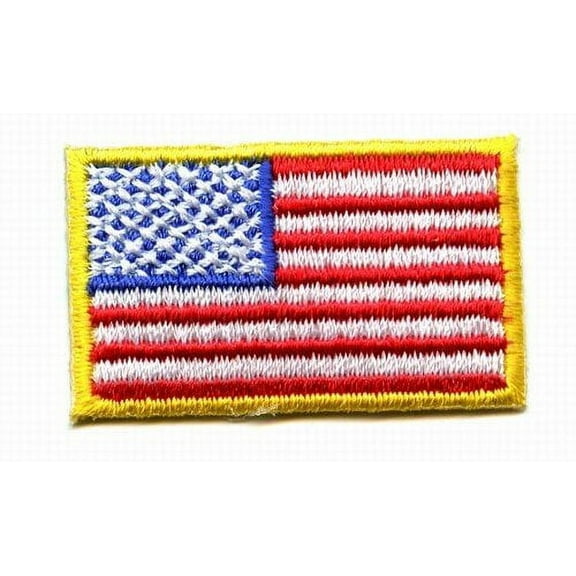 Small American Flag - Yellow Border - USA - Iron on Embroidered Applique Patch