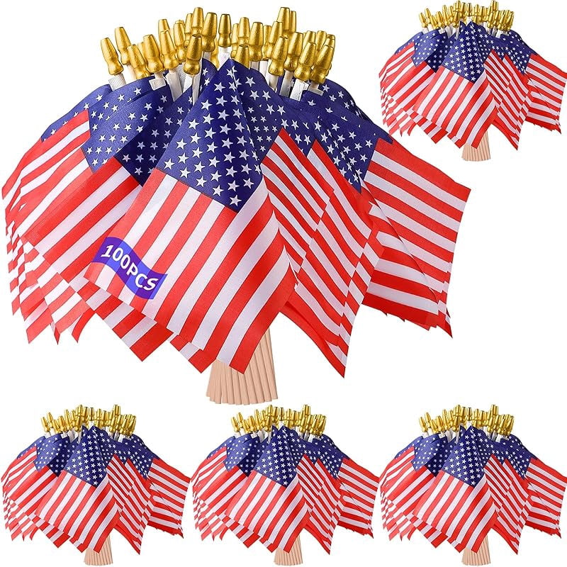 Small American Flags on Stick: 100 Pcs 5.5x8 Inches Small US Flags Bulk ...