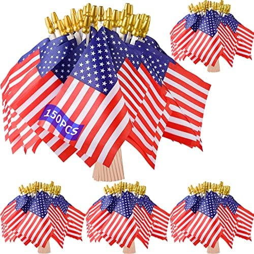 Small American Flags on Stick: 150 Pcs 4x6 Inches Small US Flags Bulk Wooden Stick Handheld, Mini American Flags for Outside, 4th of July Flags, Veterans day, Independence Day Decoration