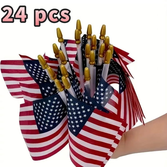Small American Flags on Stick, 4x6 Inch Small US Flags/American Flags for Outside, Mini Hand Held Stick Flags, Memorial Day,250 Anniversary, 4th of July Decorations,Patriotic Decorations,24 PCS