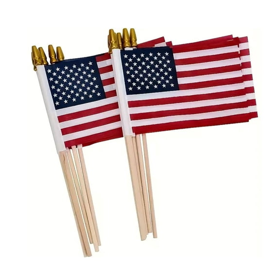Small American Flags on Stick 6x8 Inch/24 Pack - Mini Ameirican Flags/Handheld American Wooden Stick Flag with Safe Spear Top for July 4th Decoration, Veteran Party, etc.