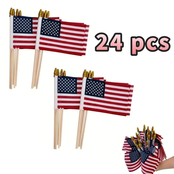 Small American Flags on Stick Small US Flags/Mini American Flags for Outside 4x6 Inch American Hand Held Stick Flags with Spear Top, Patriotic Veterans Day Decorations, 4th of July Decorations,24 PCS
