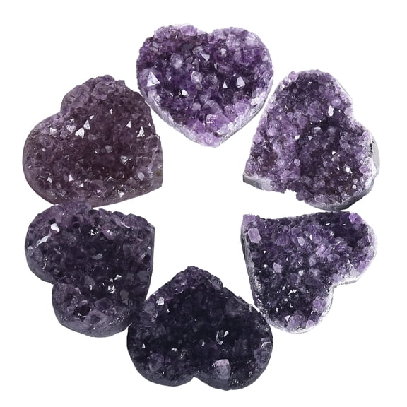Small Amethyst Cluster Purple Crystal Heart-Shaped 1.2" - 1.6" Natural Geode Chakra Stones for Wicca Collectors