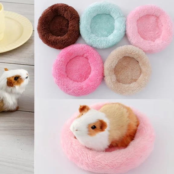 Small Animal Bed,Round Plush Hamster and Guinea Pig Sleeping Pad,Warm Cozy Cage Accessory for Hedgehogs, Rats, Ferrets,Machine Washable, Anti-Slip Bottom，Hot Pink