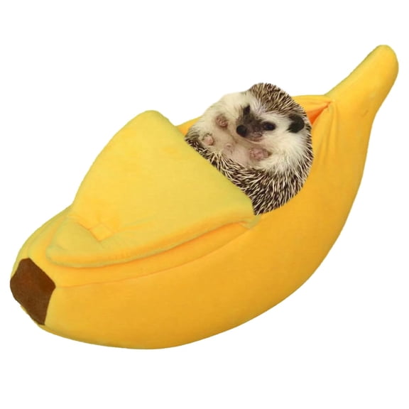 Small Animal Bed Warm Cozy Banana Cave Hideout Sleep Nest House Habitat for Hedgehog Hamster Rat Chinchilla Guinea Pig Ferret Chinchilla Cage Accessories Pet Supplies (S, Yellow)