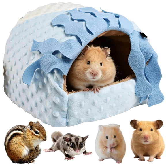 Small Animal No Bottom Hideout Warm Plush Guinea Pig Hut Habitat Rabbit Cave Hedgehog Hideout Rat House for Bunny Washable Chinchilla Hamster Bed Cozy Nest Cage Accessories