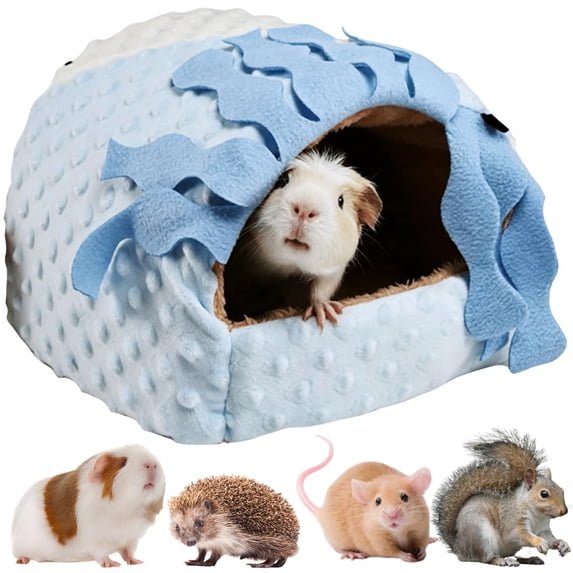 Small Animal No Bottom Hideout Warm Plush Guinea Pig Hut Habitat Rabbit Cave Hedgehog Hideout Rat House for Bunny Washable Chinchilla Hamster Bed Cozy Nest Cage Accessories