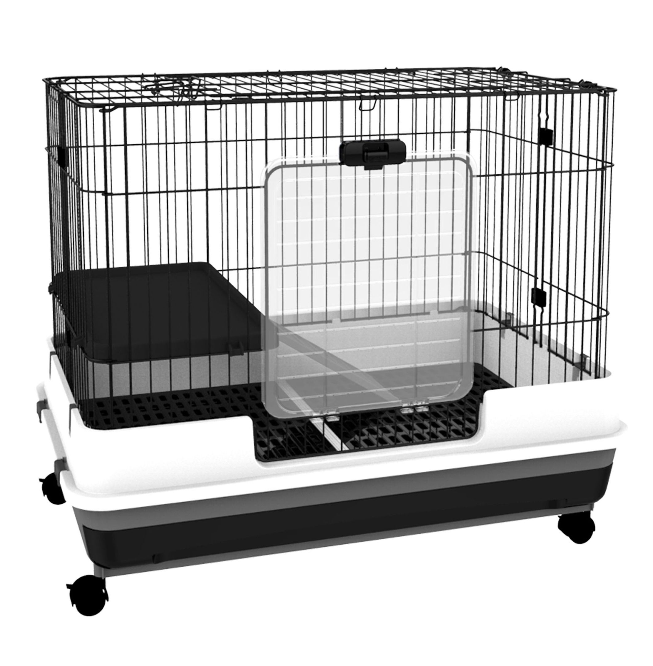 Small Animal Cage 2-Level Rabbit Hutch with Wheels Removable Tray Black for Bunny Chinchillas