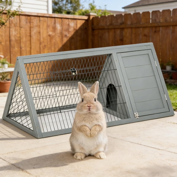 Small Animal Cage Rabbit Hutch, A-Frame Wooden Pet House