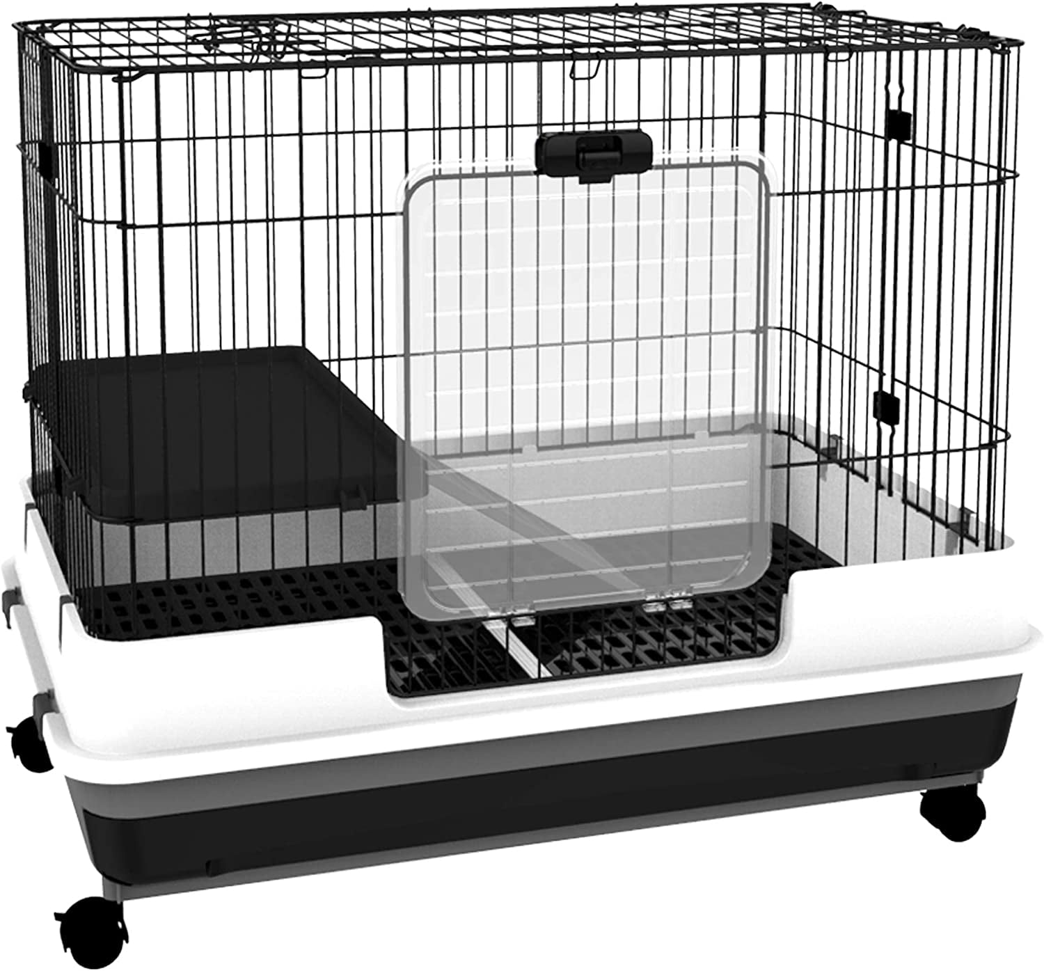 Small Animal Cage Rabbit Hutch With Wheels, Removable Tray, Platform ...