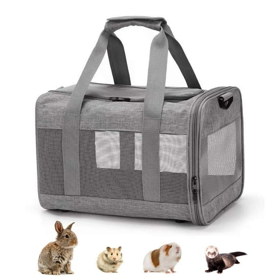 Small Animal Carrier Bag, Guinea Pig Rabbit Travel Carrier Breathable Mesh Window Pet Portable Hand Bag for Hamster Bird Bunny Bearded Dragon Kitty and Etc (Grey)