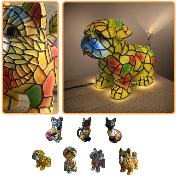 Small Animal Figurine Night Light, Stained Glass Decor, Living Room Table Decor, Coffee Table Decor for Living Room, Modern Living Room Decor, Compact Sitting Maltese Dog Tabletop