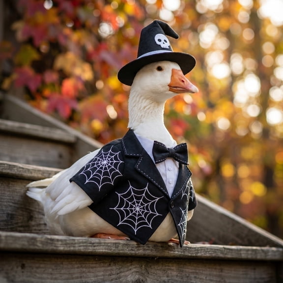 Small Animal Formal, Pet Duck Halloween Outfit, Satin Trimmed Mini Top Hat, Gothic Small Bird Jacket, Fits 12X12X12 in Goose Decor, Halloween Lawn Prop