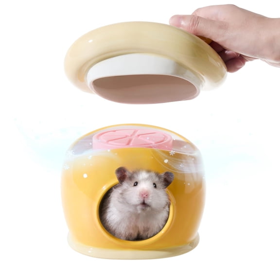 Small Animal Habitat Decor Fun Ice Hide - Orange Ceramic Igloo Hut for Syrian Hamsters Gerbils Mice Rats