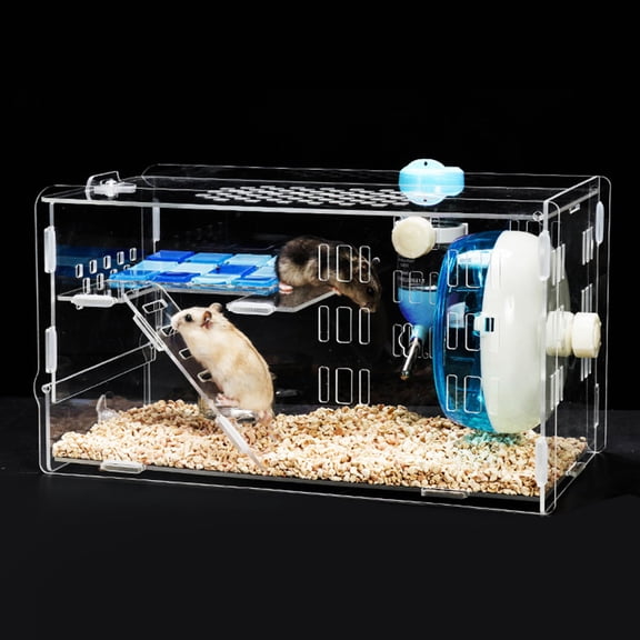 Acrylic Hamster Cage with Silent Exercise Wheel - Transparent Small Animal Enclosure for Hamsters and Rats Silent Exercise Wheel Small Animal Cage Little Hamster