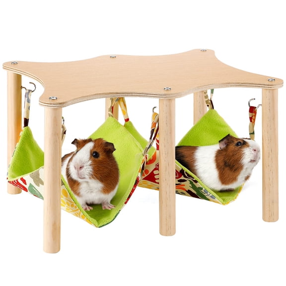 Small Animal Hanging Hammock With Wooden Stand, Large Size For Guinea Pigs And Other Small Pets