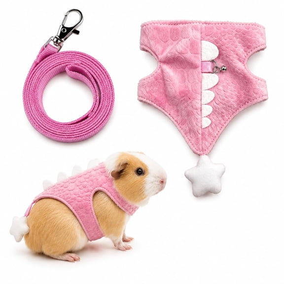 Small Animal Harness and Leash Set, Adjustable Dinosaur Vest with Bell and Star Tail, Textured Plush Walking Harness for Ferrets Guinea Pigs Squirrels