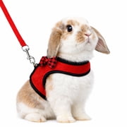 Small Animal Harness and Leash Set Escape Proof - Rabbit Harness with Rope Leash, Soft Breathable Vest for Bunny, Chinchilla, Hamster, Guinea Pig, Ferret, Other Small PetsLarge, Red