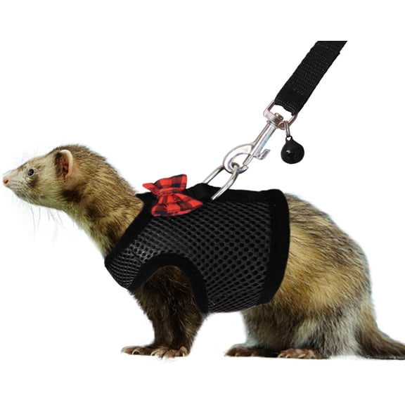 Small Animal Harness and Leash - Soft Mesh Pet Harness with Safe Bell, No Pull Comfort Padded Vest for Small Pet Black S